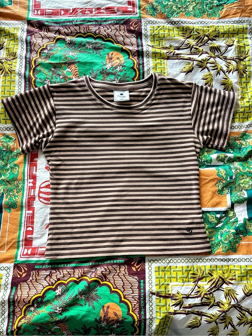 Saint Paradiso Stretch Baby Tee Striped Brown & White Small